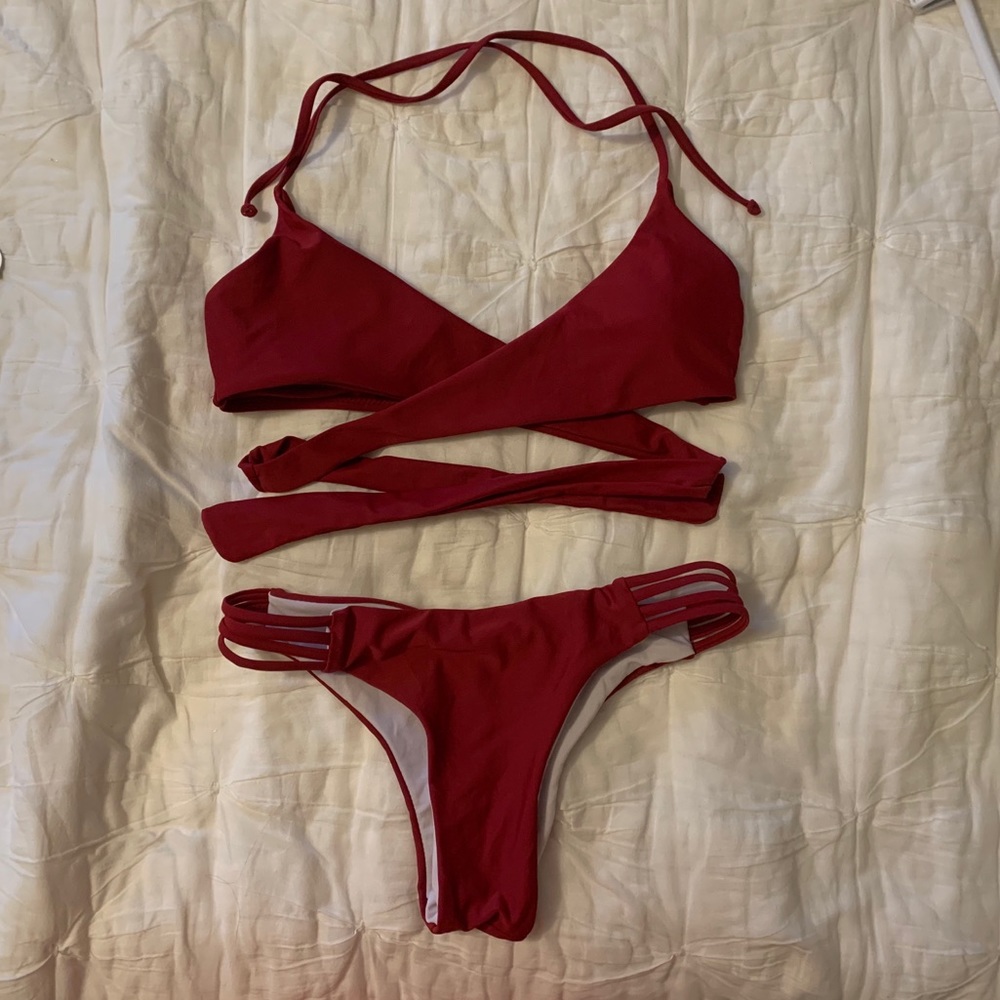 Red cross front bikini top